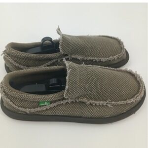 Sanuk Vagabond Mens 9 dark olive Green Canvas Slip On Sidewalk Surfers CL0611